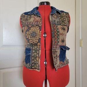 1990s Stonebridge Tapestry and Denim Vest